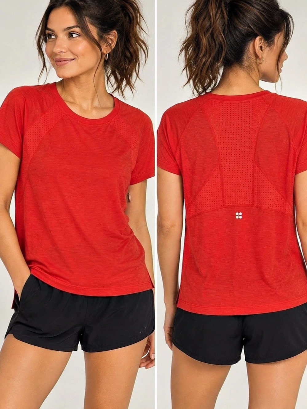 Sweaty Betty Athlete Seamless Workout T-Shirt Athletic Short Sleeve Top in Red L